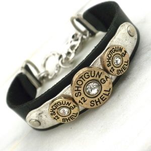 Faux Leather Shot gun Shells Metal Bullet Bracelet